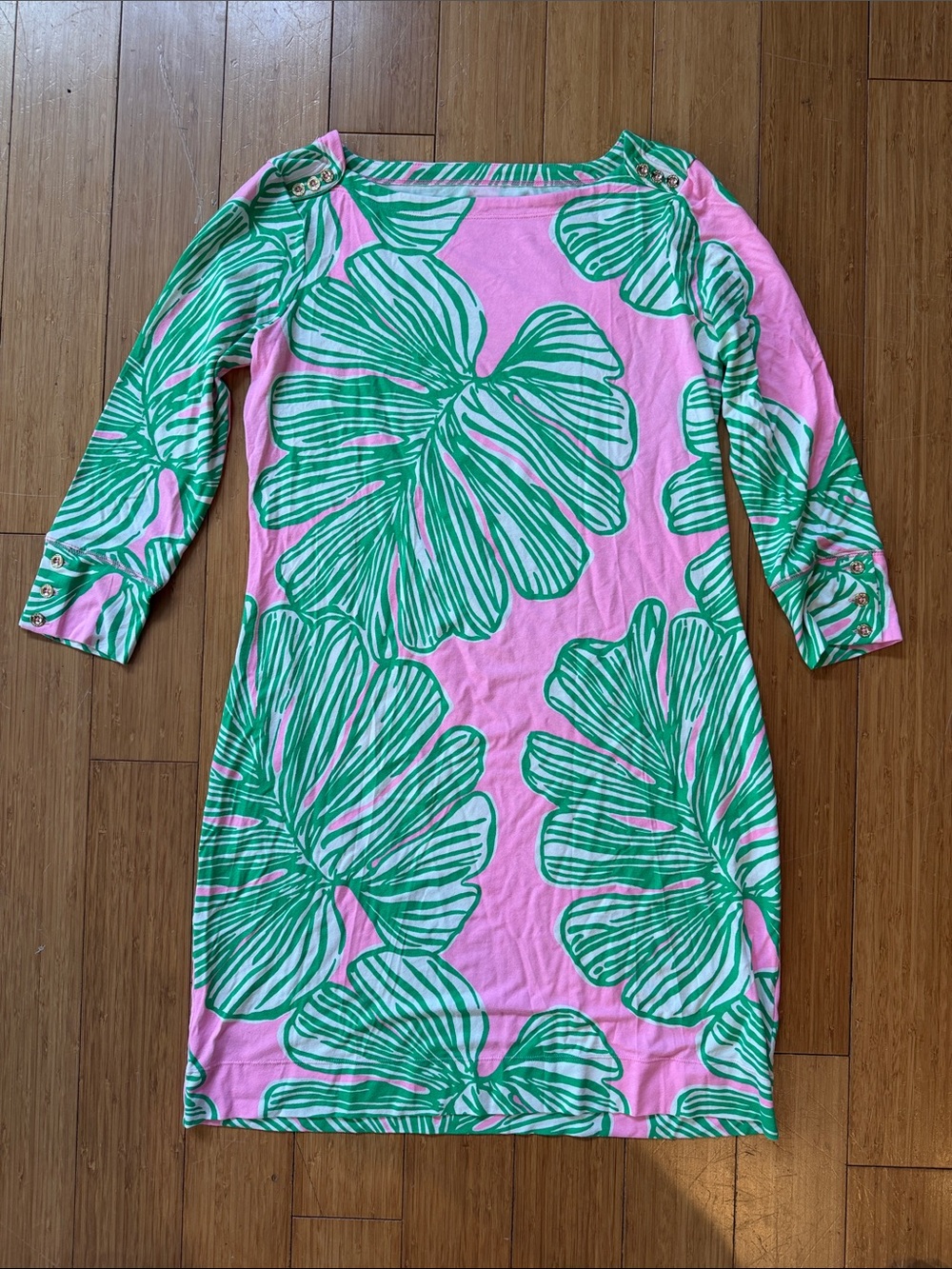 Lilly Pulitzer Pink Dress with Green Tropical Leaf Print